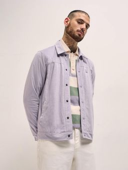 The Bear House - Men Purple Textured Full Sleeves Jacket