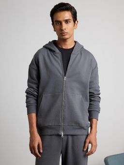 Muvazo - Men Grey Solid Full Sleeves Jacket