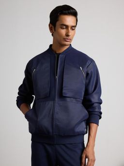 Muvazo - Men Navy Blue Solid Full Sleeves Jacket
