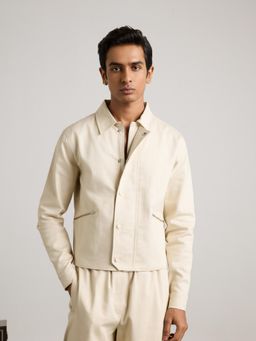Muvazo - Men Beige Solid Full Sleeves Jacket