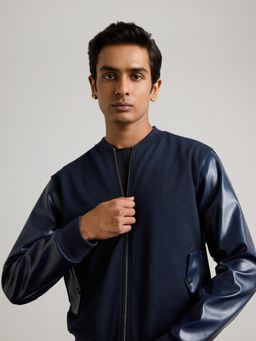 Muvazo - Men Navy Blue Solid Full Sleeves Jacket