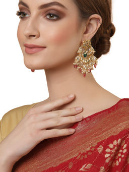 Dugran By Dugristyle - Green & Red Meenakari Kundan Dangler Earring