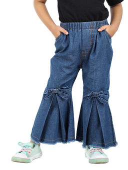 Budding Bees - Navy Blue Denim Jeans for Girls with Attached Bow