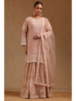 Soch - Womens Peach Tissue Embroidered Ghagra Choli with Cutdana & Dupatta