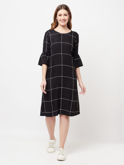 CRIMSOUNE CLUB - Women Black Checked Knee Length Dress