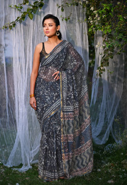 Unnati Silks - Pure Discharge Bagru Kota Printed Saree UNM81786 with Unstitched