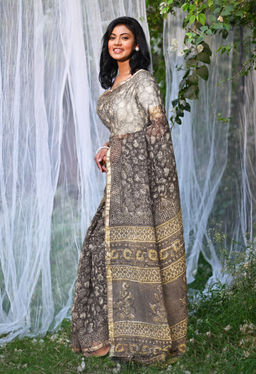 Unnati Silks - Pure Discharge Bagru Kota Printed Saree UNM81788 with Unstitched