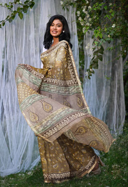 Unnati Silks - Pure Discharge Bagru Kota Printed Saree UNM81789 with Unstitched