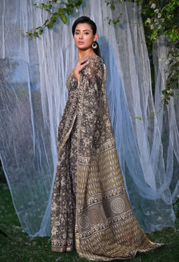 Unnati Silks - Pure Discharge Bagru Kota Printed Saree UNM81790 with Unstitched