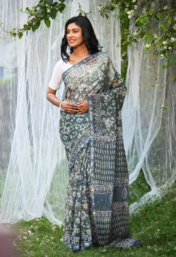 Unnati Silks - Pure Discharge Bagru Kota Printed Saree UNM81792 with Unstitched