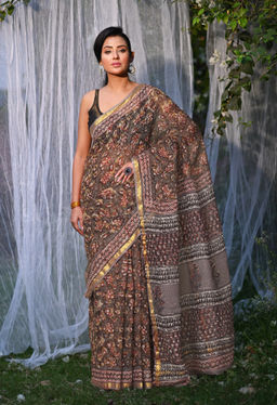 Unnati Silks - Pure Discharge Bagru Kota Printed Saree UNM81793 with Unstitched