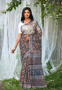 Unnati Silks - Pure Discharge Bagru Kota Printed Saree UNM81795 with Unstitched