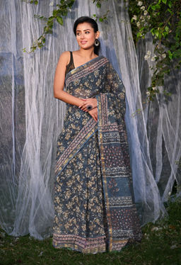 Unnati Silks - Pure Discharge Bagru Kota Printed Saree UNM81796 with Unstitched