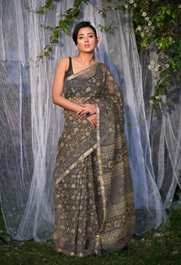 Unnati Silks - Pure Discharge Bagru Kota Printed Saree UNM81797 with Unstitched