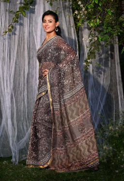 Unnati Silks - Pure Discharge Bagru Kota Printed Saree UNM81801 with Unstitched