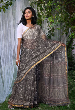 Unnati Silks - Pure Discharge Bagru Kota Printed Saree UNM81802 with Unstitched