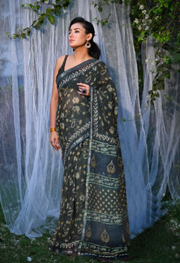 Unnati Silks - Pure Discharge Bagru Kota Printed Saree UNM81803 with Unstitched