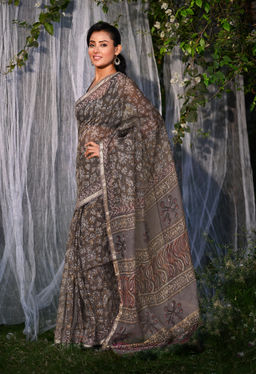 Unnati Silks - Pure Discharge Bagru Kota Printed Saree UNM81804 with Unstitched