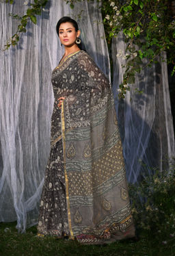 Unnati Silks - Pure Discharge Bagru Kota Printed Saree UNM81805 with Unstitched