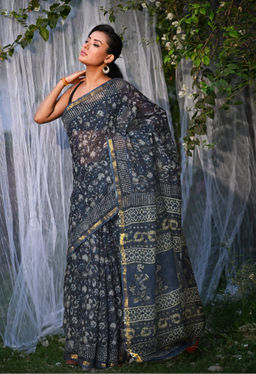 Unnati Silks - Pure Discharge Bagru Kota Printed Saree UNM81806 with Unstitched