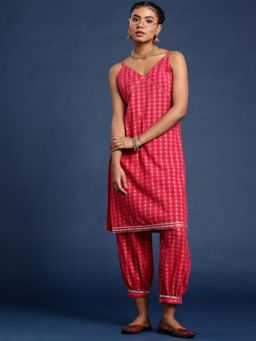 Gahan - Ethnic Motifs Khari Printed Empire Gotta Patti Pure Cotton Kurta with Salwar