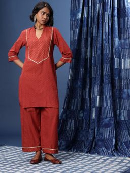 Gahan - Women Pure Cotton Gotta Patti Detail Dobby Festive Kurta With Palazzo