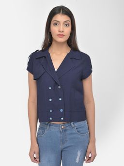 Latin Quarters - Blue Cap Sleeve Solid Polyester Rayon Top