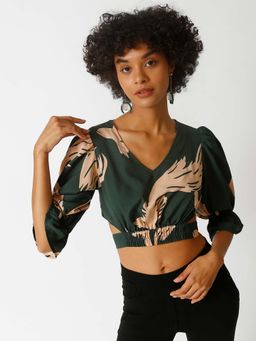 PINACOLADA - Women Green Printed Stylish Casual Crop Top