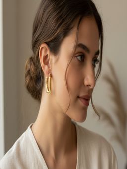JEWELZ - Gold Plated Geometric U-Shape Hoop Earrings