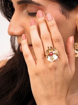 Viana Jewels - Aarohi Brass Red Adjustable Ring