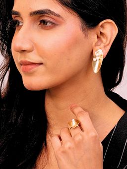 Viana Jewels - Aarohi Brass and Pearl Stud Earrings
