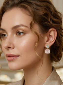 Accessher - Gold-Tone Blush Crystal Drop Earrings