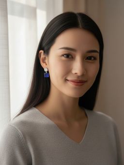 Accessher - Gold-Tone Blue Crystal Drop Earrings