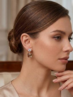 Accessher - Gold-Tone Transparent Crystal Drop Earrings