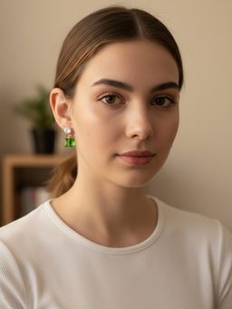 Accessher - Gold-Tone Green Crystal Drop Earrings