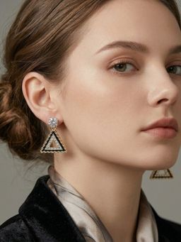 Accessher - Gold Ad Triangle Black Enamel Dangle Drop Earrings