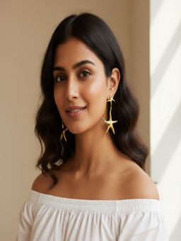 JEWELZ - Gold Tone Double Starfish Drop Earrings