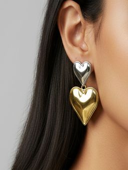JEWELZ - Dual Tone Double Heart Drop Earrings