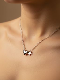 JEWELZ - Silver Plated Heart and Star Pendant Necklace