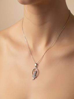 JEWELZ - Detailed Silver Owl Necklace