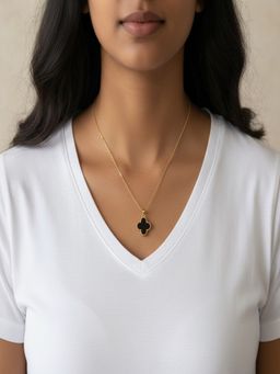 JEWELZ - Gold Black Clover Pendant Necklace