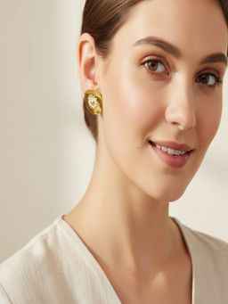 JEWELZ - Gold Tone Floral Disc Stud Earrings