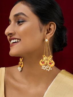 Teejh - Varida Oxidised Peacock Dangler Earrings