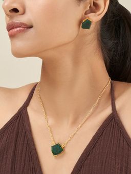 Teejh - Ishaya Dark Green Natural Stone Jewellery Set