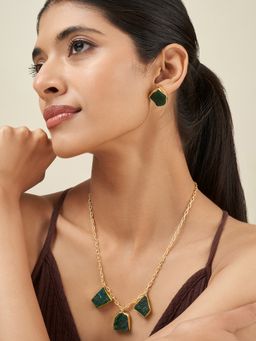 Teejh - Seraya Dark Green Natural Stone Jewellery Set