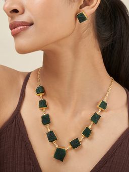Teejh - Zaaina Dark Green Natural Stone Jewellery Set