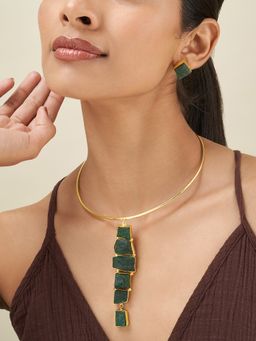 Teejh - Anira Dark Green Natural Stone Jewellery Set