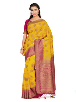 Mimosa - Silk Yellow Saree With Blouse Piece
