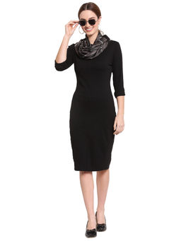 Anekaant - Black & Brown Checkered Woven Design Viscose Scarf