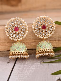 VIRAASI - Green Hand Painted Meenakari Jhumka Earrings for Women and Girls